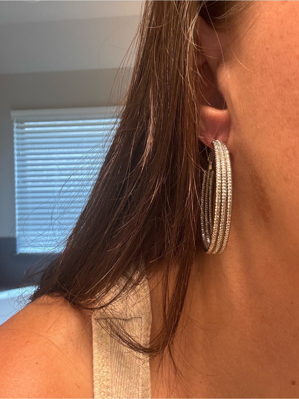 Silver-Tone Multi-Row Hoop Earrings - Elegant Women Jewelry